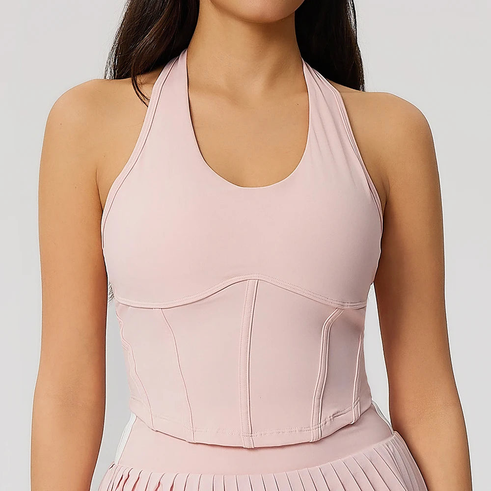 Women Sexy Sports Bra Halter Yoga Top Shockproof With Chest Pad Push-up Open Back  Gym Vest Breathable Fitness Workout Underwear